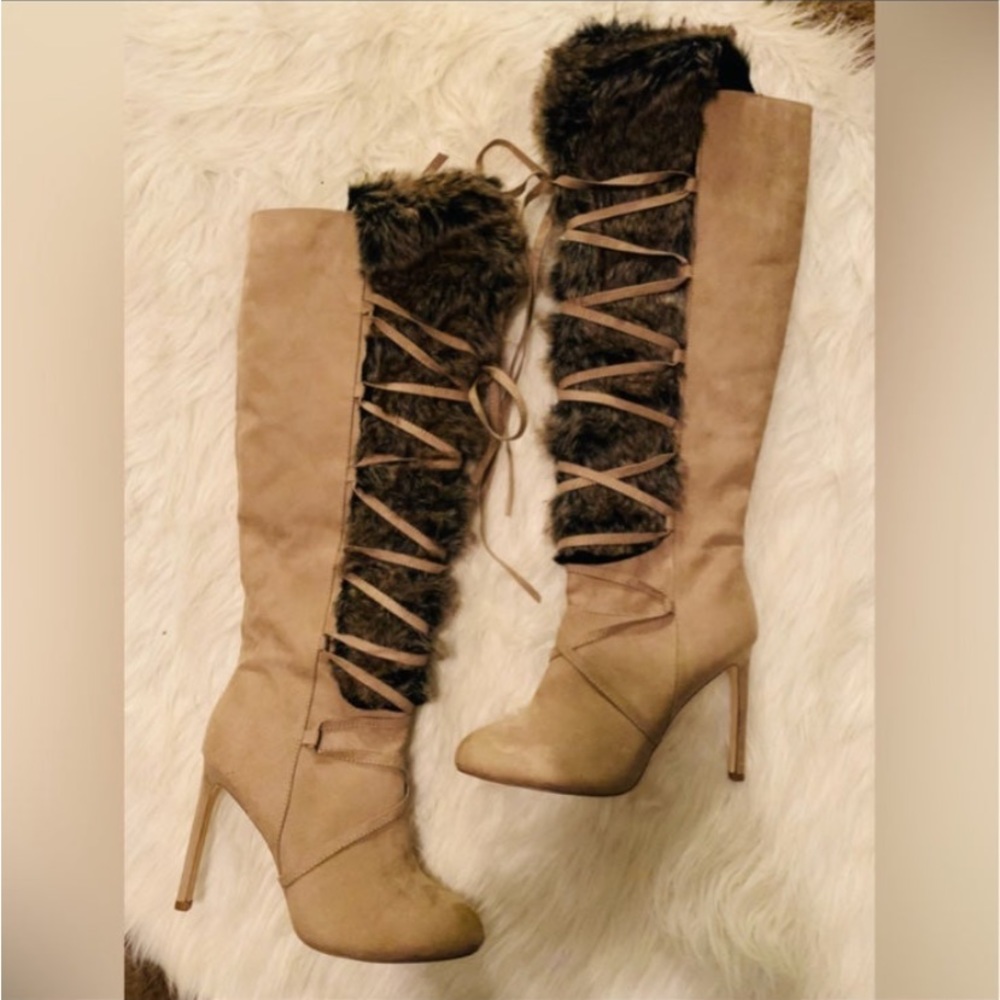 JUST FAB FUR HIGH HEEL BOOTS